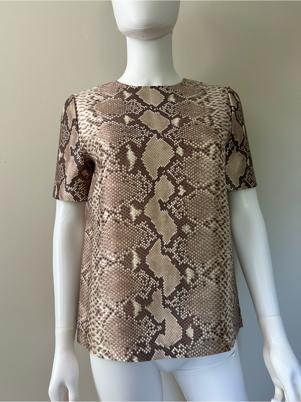 Tory Burch Python Snakeskin Print Silk Wool Boxy Short Sleeve Top Blouse